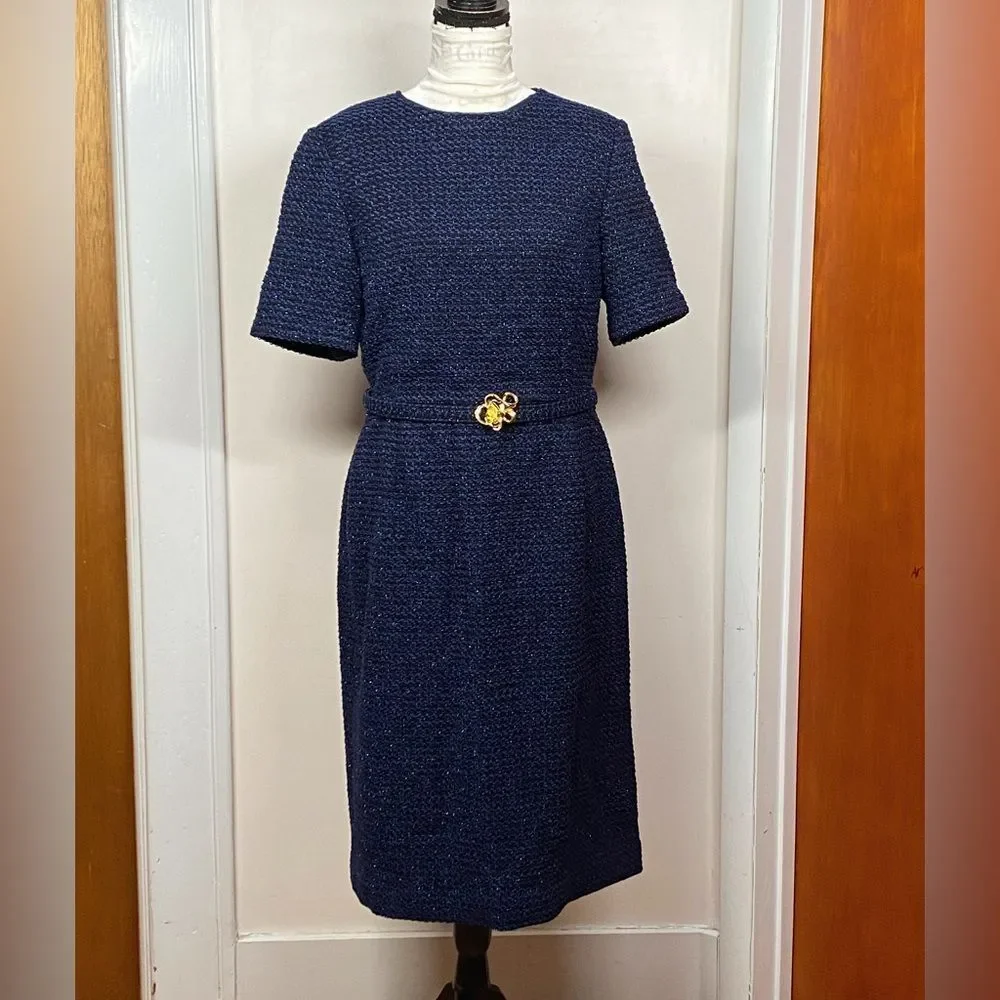 OSCAR DE LA RENTA Lurex Check Tweed Pencil Dress size 14